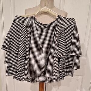 Endless Rose Black and White Checkered Off-Shoulder Blouse